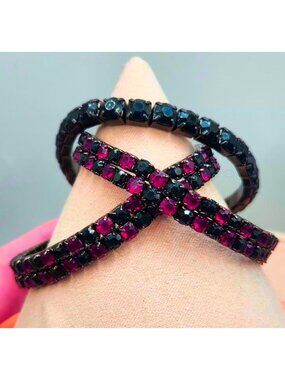 Dark Red & Black Rhinestone Stretch Bracelets - 3